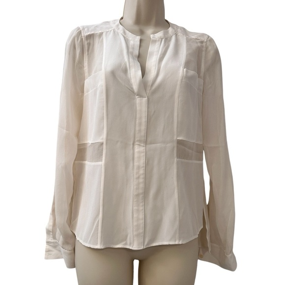 BCBG Max Azria White Sheer Long Sleeve Button-Up Blouse, Size Small - Picture 1 of 11